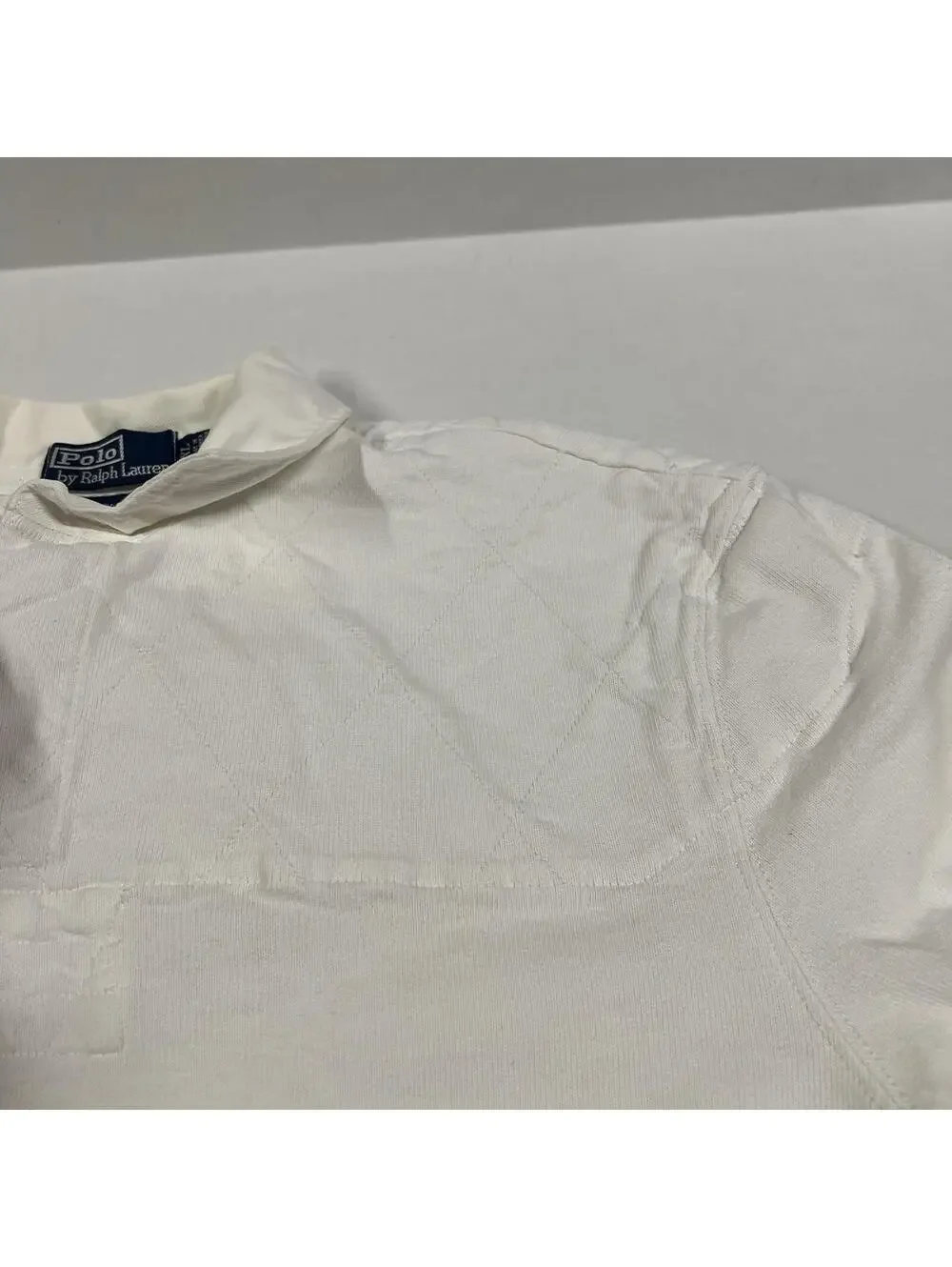 VTG Polo Ralph Lauren Rugby White Longsleeve Shirt Quilted 67 Back Sz XL STAINS